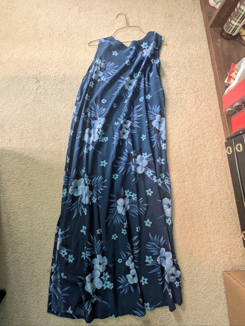 Vintage 1990‎ Hawaiian Navy Blue Floral Maxi Dress